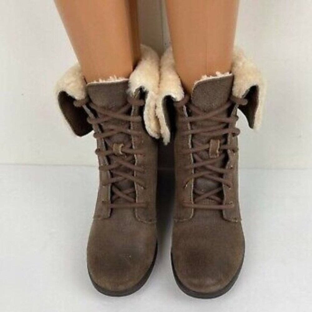 Super Rare UGG "ZEA" Platform Suede Leather Shearling Winter Boots